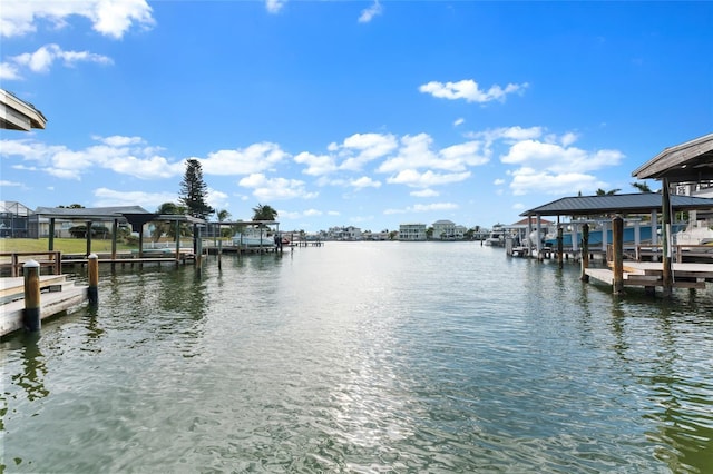 dock area with a water view