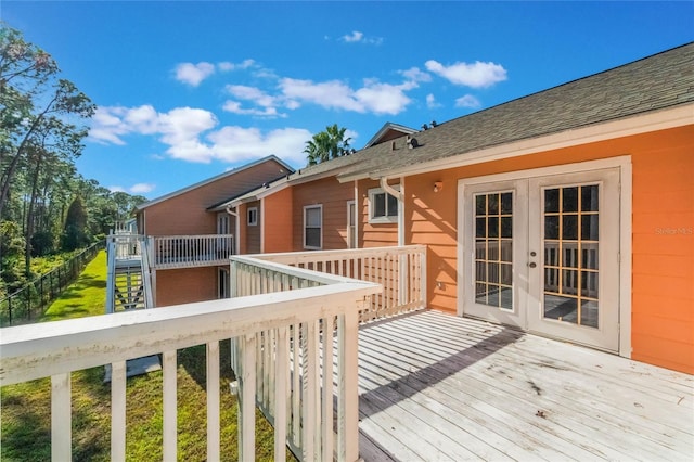 wooden deck with french doors