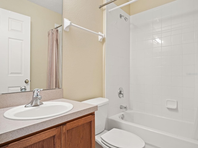 full bathroom featuring vanity, toilet, and shower / tub combo with curtain