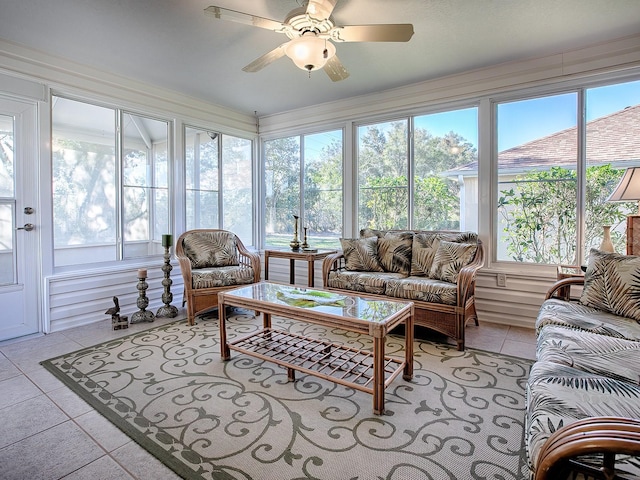 sunroom featuring a wealth of natural light and ceiling fan