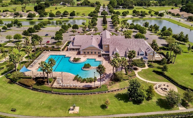 aerial view with a water view