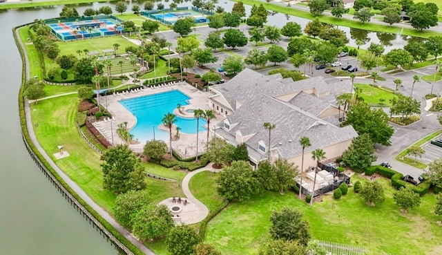 aerial view with a water view