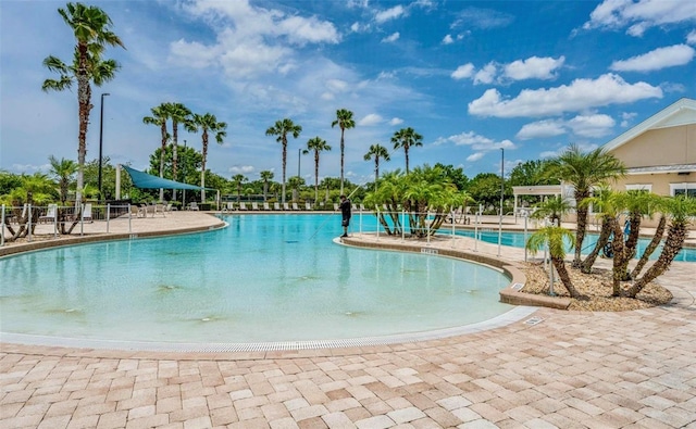 view of swimming pool with a patio area