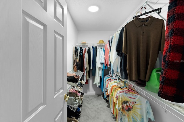 spacious closet featuring light carpet