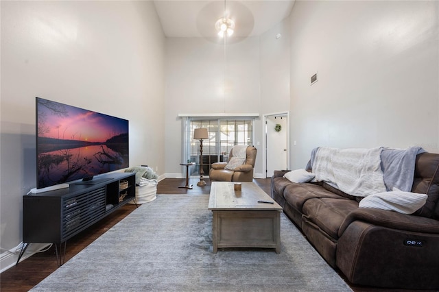 living room featuring dark hardwood / wood-style floors