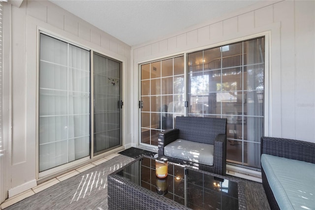 interior space with a textured ceiling