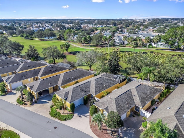 bird's eye view featuring golf course view and a residential view