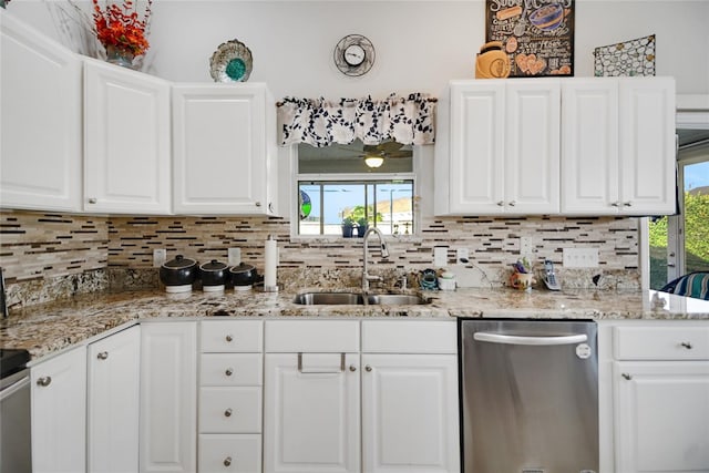 kitchen featuring sink, white cabinets, and stainless steel dishwasher