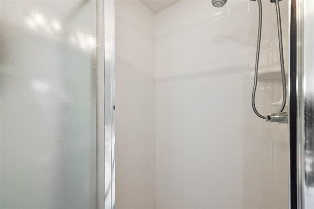 bathroom featuring a shower with shower door