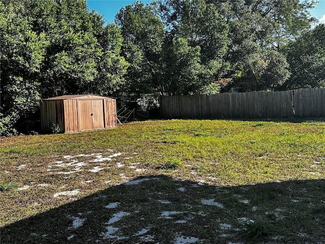 view of yard with a storage unit