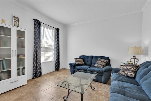 living room with crown molding