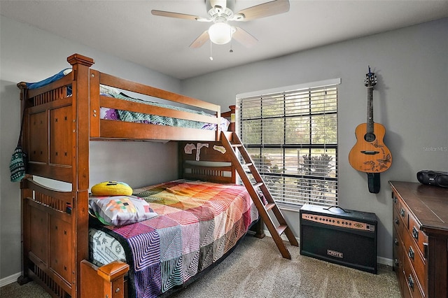 bedroom featuring carpet flooring and ceiling fan