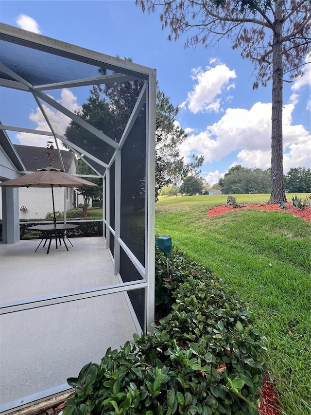 exterior space with vaulted ceiling