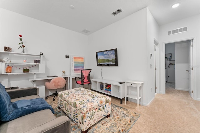 living room with light carpet