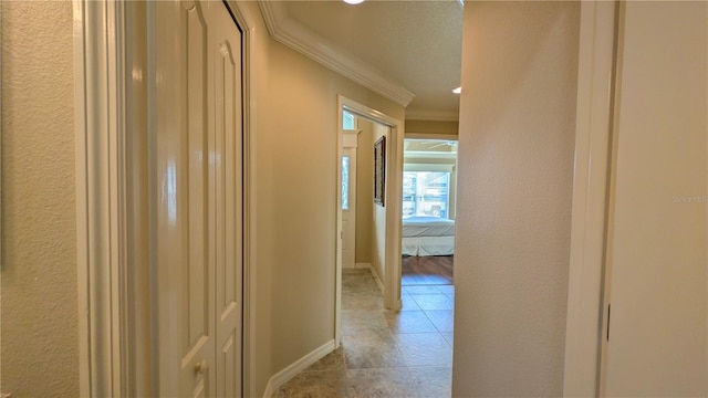 corridor featuring crown molding