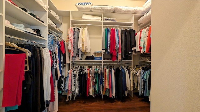 walk in closet featuring dark wood-type flooring