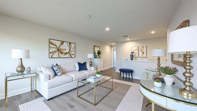 living room with hardwood / wood-style floors