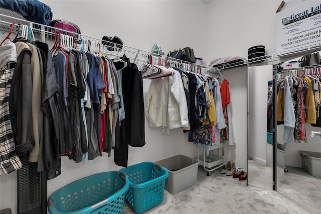 walk in closet featuring carpet flooring