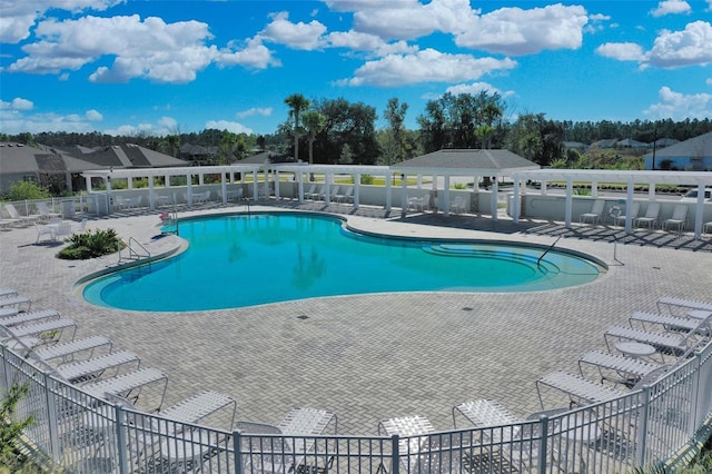 view of swimming pool with a patio