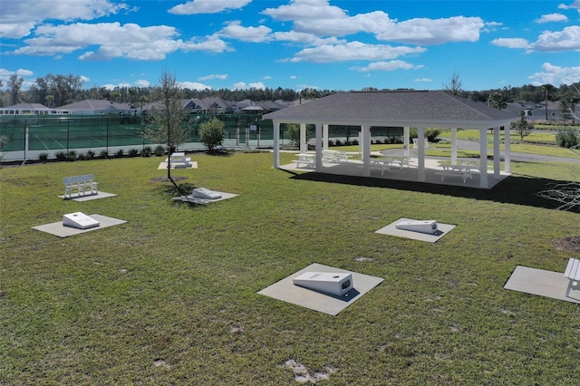 view of community featuring a gazebo and a yard