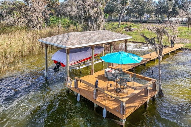 dock area featuring a water view