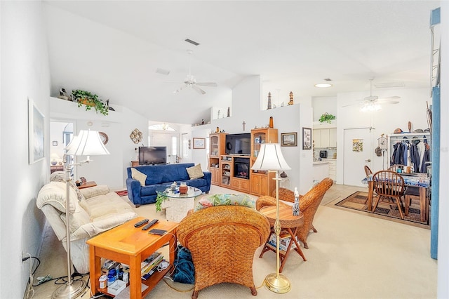 living room with vaulted ceiling