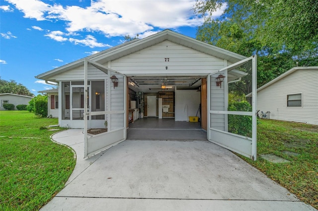 bungalow with a sunroom and a front lawn