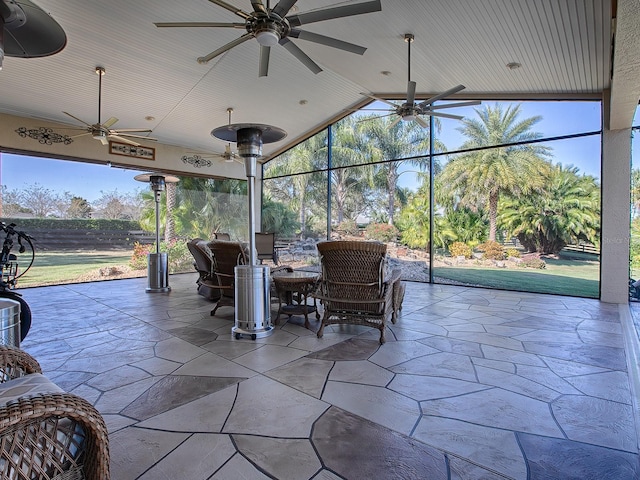 view of patio featuring ceiling fan