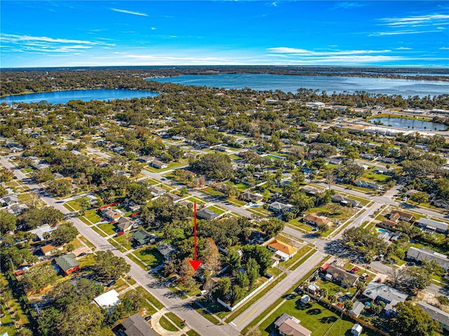 aerial view featuring a water view