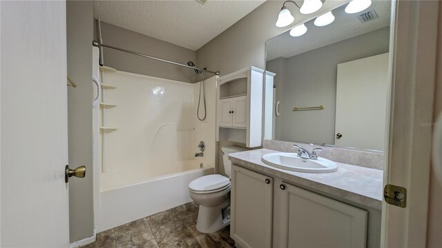 3449 Roanoke St, The Villages, FL 32162 - bathroom featuring a textured ceiling, visible vents, toilet, vanity, and shower / bath combination
