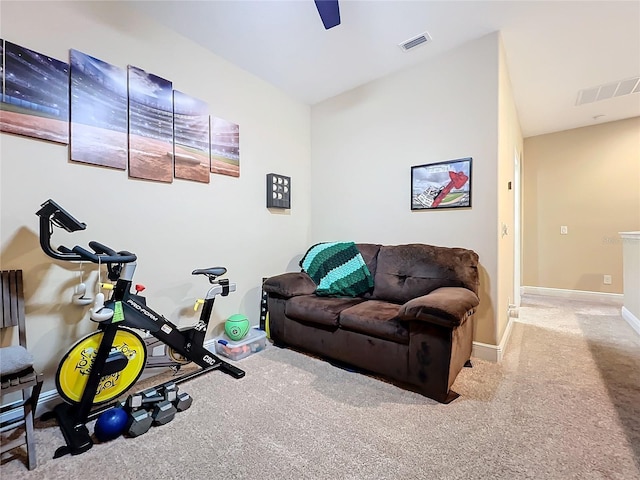 workout room with light carpet