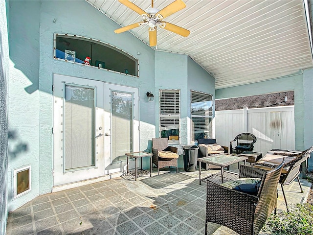 view of patio / terrace with french doors and ceiling fan