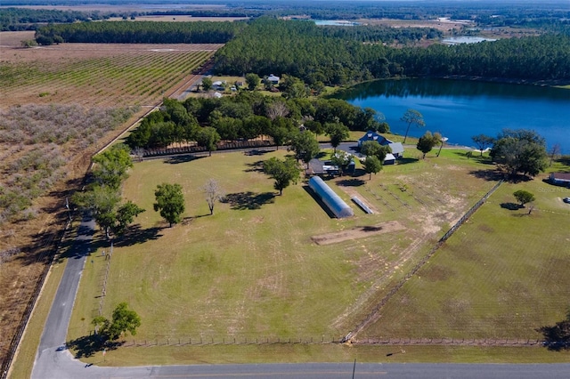 aerial view featuring a water view and a rural view