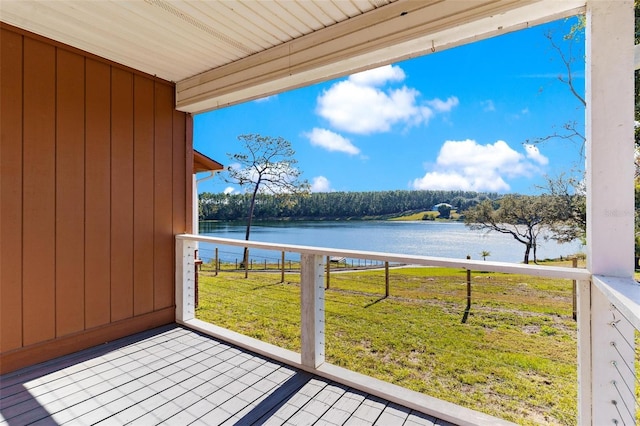 interior space featuring a water view