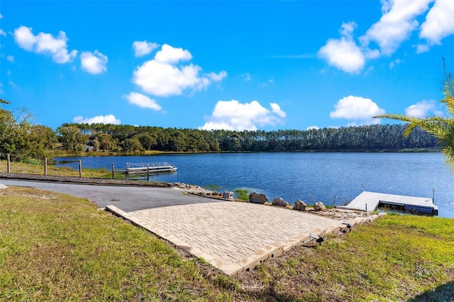 dock area featuring a water view