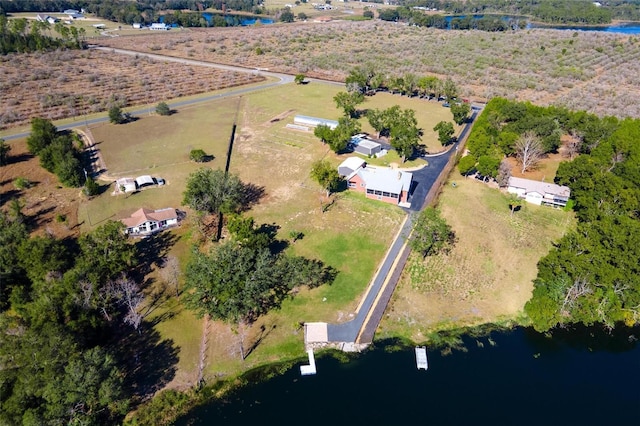 bird's eye view featuring a rural view and a water view