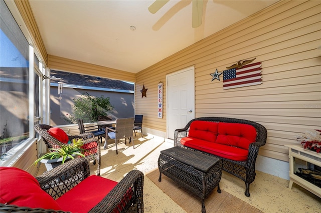 view of patio / terrace featuring ceiling fan and outdoor lounge area