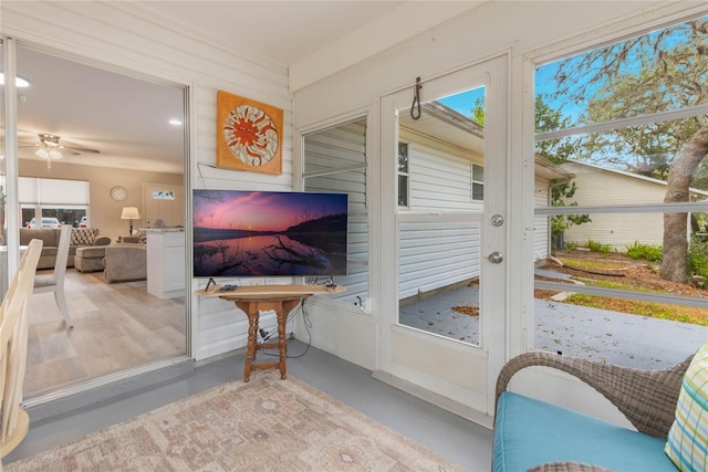 living room with ceiling fan