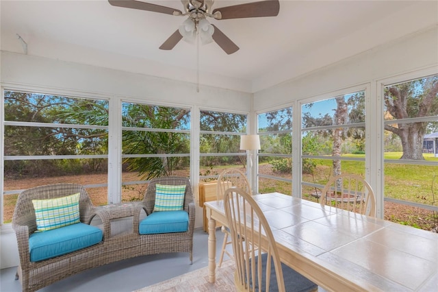 sunroom / solarium with ceiling fan