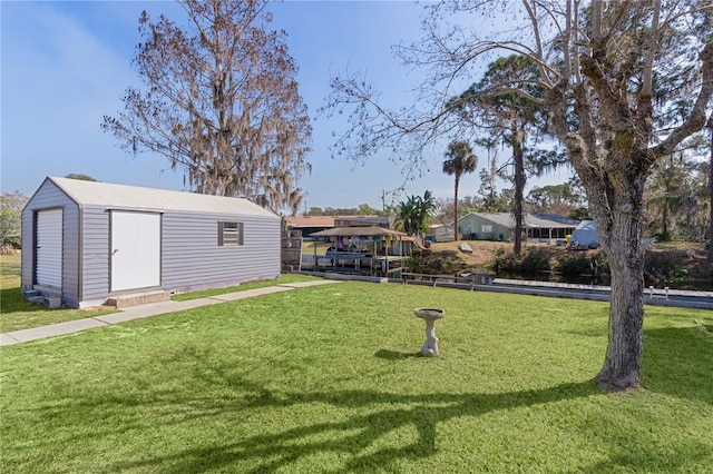 view of yard with a storage shed