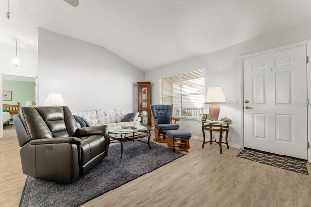 1904 De Hoyos Pl, The Villages, FL 32159 - living room with light wood-style flooring, baseboards, and lofted ceiling