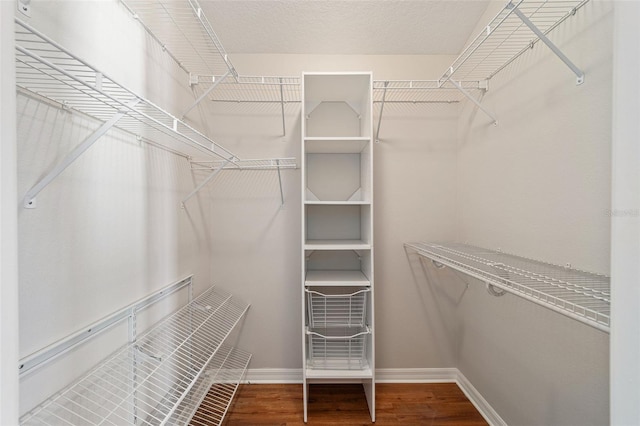 walk in closet with wood finished floors