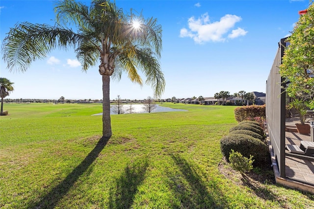 view of yard with a water view