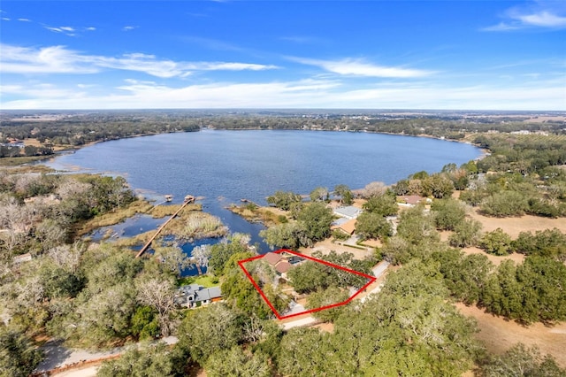 bird's eye view featuring a water view