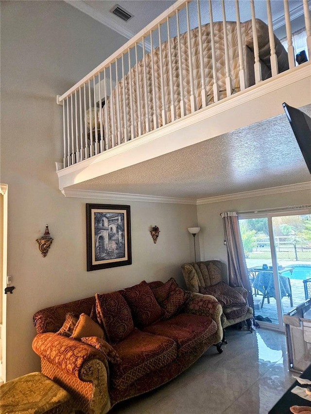 living room featuring ornamental molding