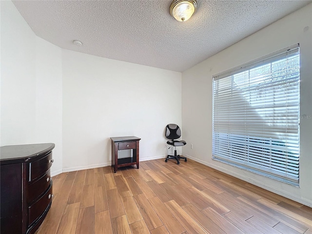 misc room featuring a textured ceiling and light hardwood / wood-style flooring