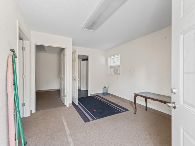 workout room featuring carpet flooring