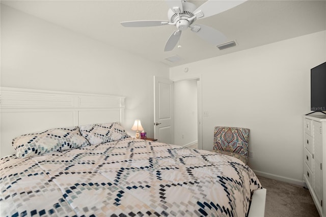 bedroom featuring ceiling fan and carpet floors