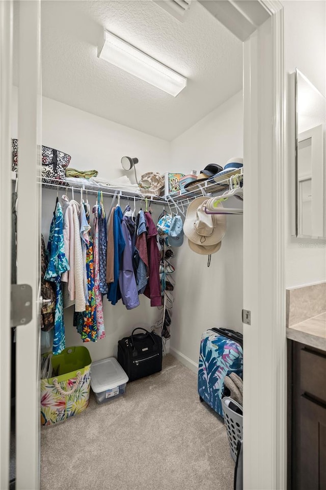 spacious closet featuring light carpet