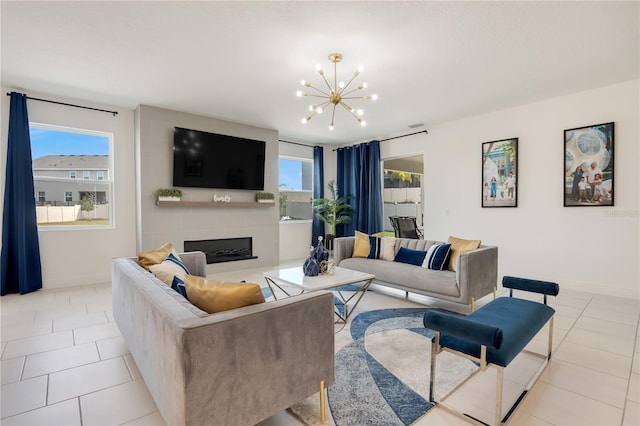 410 Cheeota Ct, Minneola, FL 34715 - living area with plenty of natural light, a chandelier, and light tile patterned floors